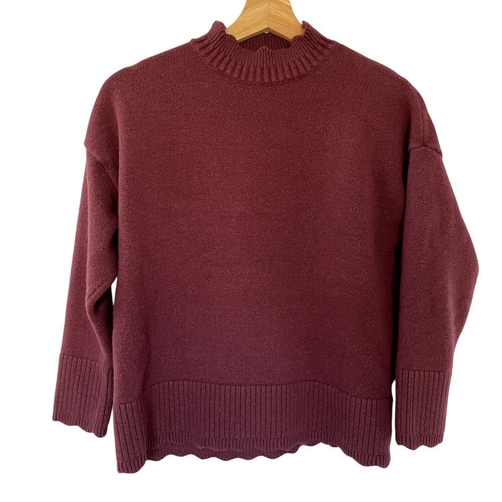 OASIS‎ purple turtleneck sweater knit scalloped hem size XS top casual warm